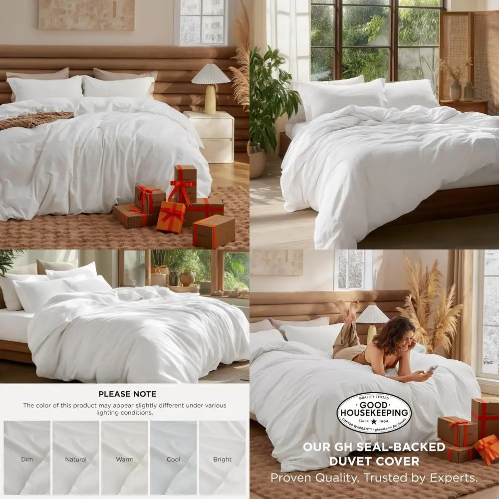 

100% Cotton Cal King Duvet Cover - Natural White, Minimalist Linen Texture, Gentle Soft Finish, Washed for Comfort