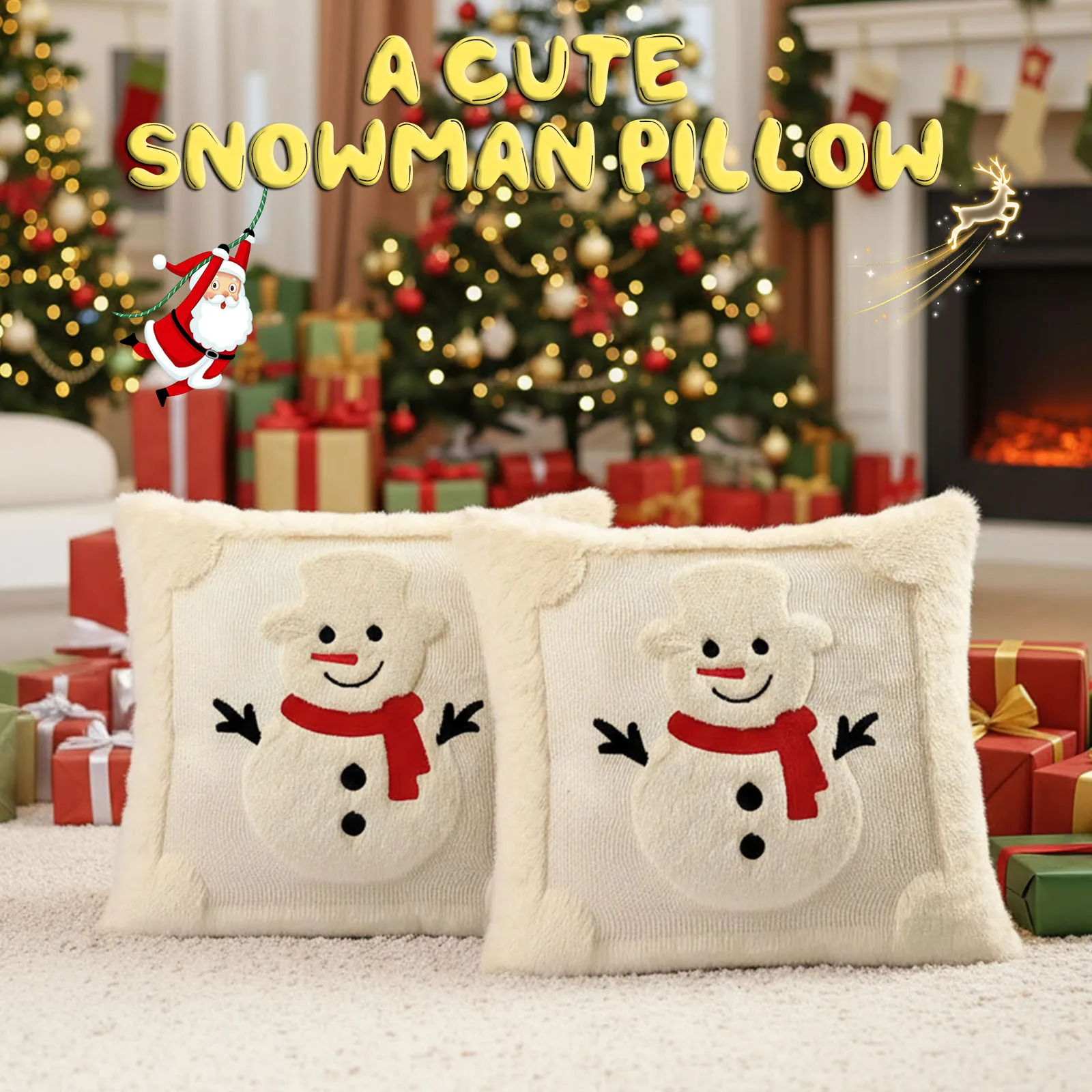 Paquete de 2 fundas de almohada navideñas de piel sintética de conejo, fundas de almohada decorativas de 45x45 para sofá y cama