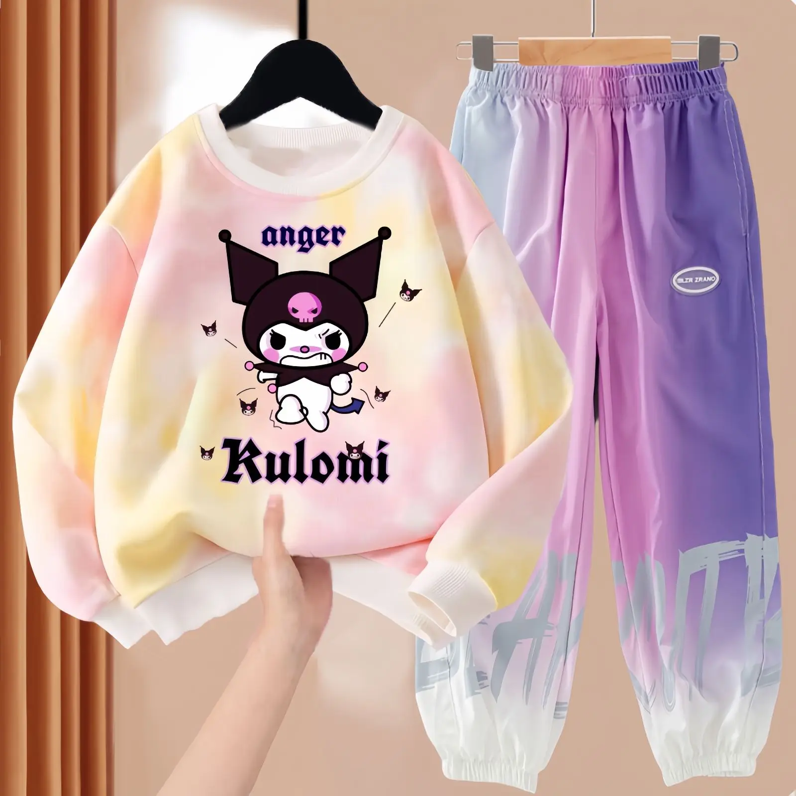 Sanrio Autumn Children Sports Suit Kawaii Cartoon Kuromi Fashion Casual Hoodie Sweatpants Kids Birthday Present Girls Clothing