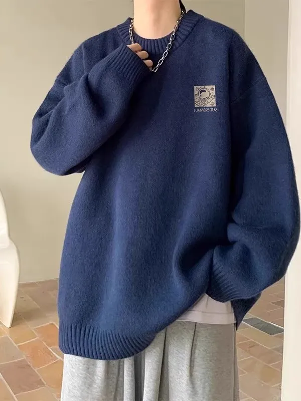 

Мужской свитер большого размера в американском стиле, свободный, мягкий, теплый, зимний, повседневный, удобный, дышащий, с круглым вырезом, трикотажный