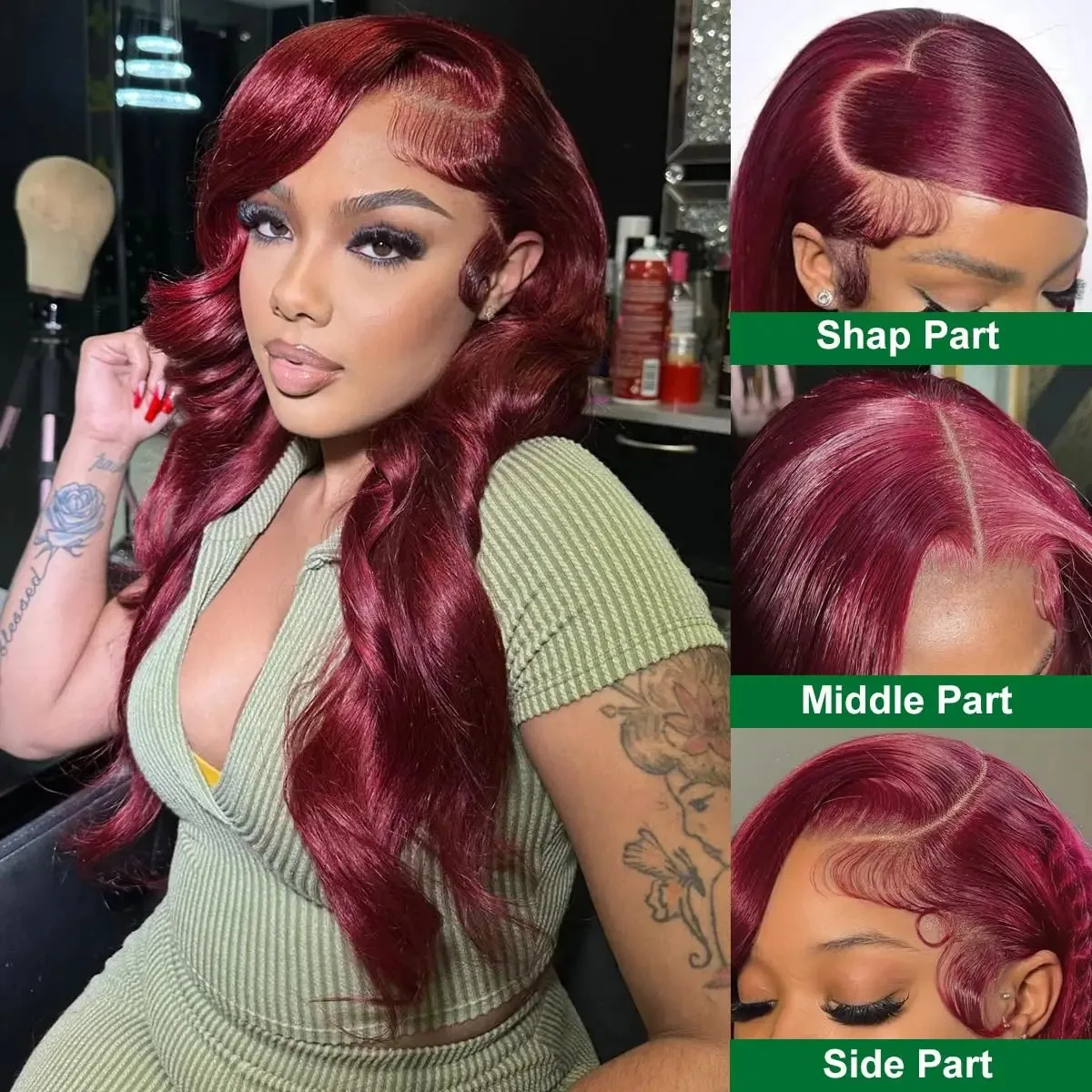 Burgundy Body Wave Lace Front Wigs Human Hair Pre Plucked For Women 13x4 HD Lace Frontal Wigs 99J Human Hair Wigs 180% Density