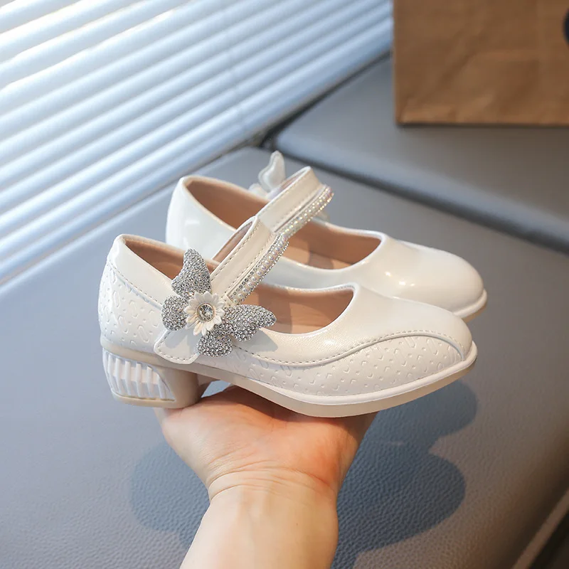 Girls' High Heels Spring Autumn 2026 New Fashion Style Children's Princess Shoes Primary School Students Rhinestone Shoes