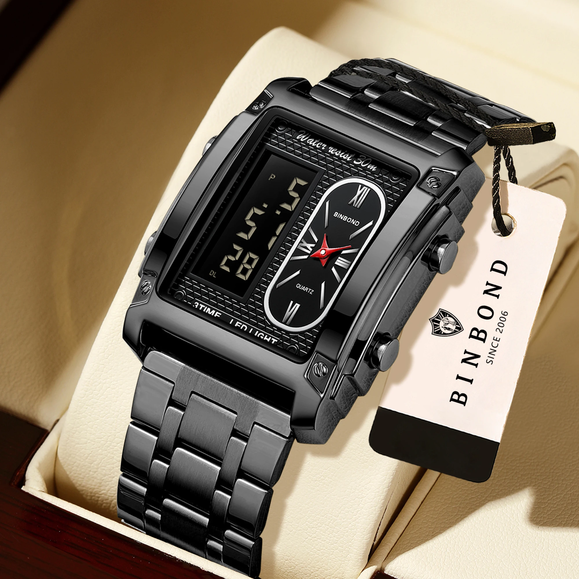Montre pour homme BINBOND originale, étanche, à quartz, de luxe, précise, avec chronographe, date automatique, lumineuse, robuste, décontractée, Reloj
