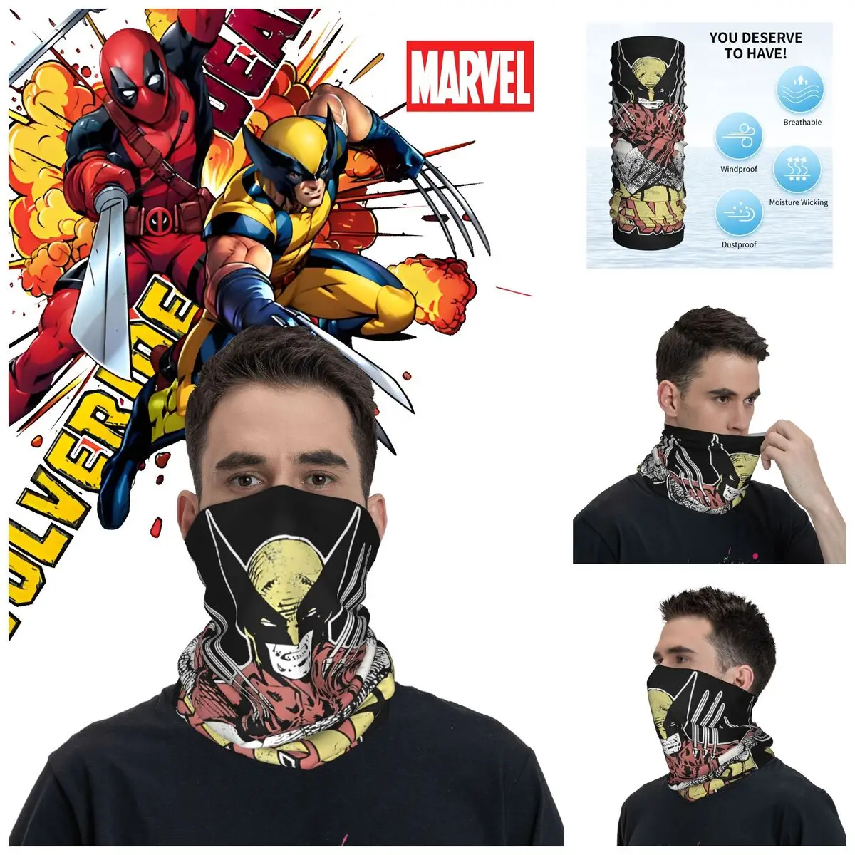 S Men Wolve Comic Vintage Deadpool & Wolverine Bandana Neck Cover Printed Motorcycle Motocross Wrap Scarf Balaclava Riding