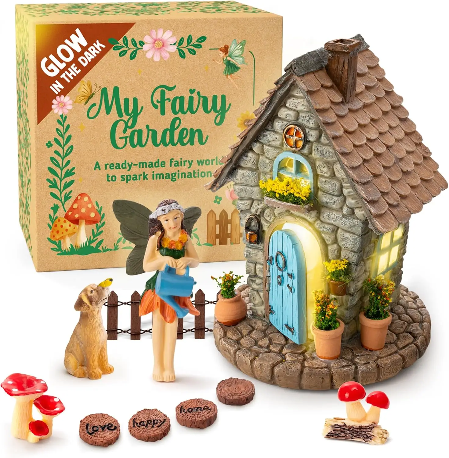 Set casetta delle fate da 11 pezzi con luce solare, figurine e accessori - Regalo per decorazioni per esterni