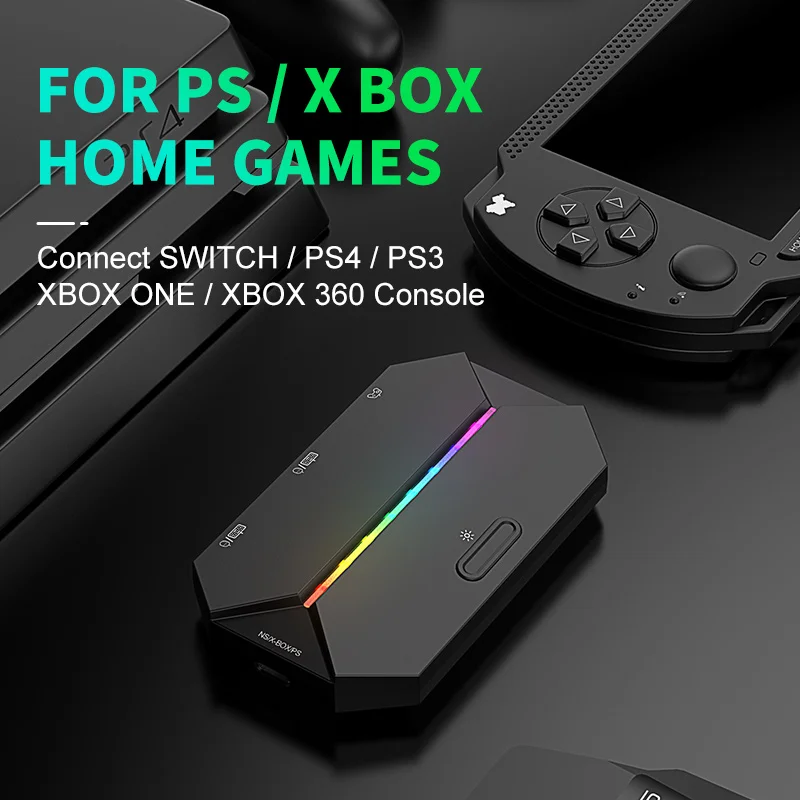 محول ألعاب G6L صغير ومحمول لوحة مفاتيح وماوس خفيفة RGB للتبديل Xbox PS4 5