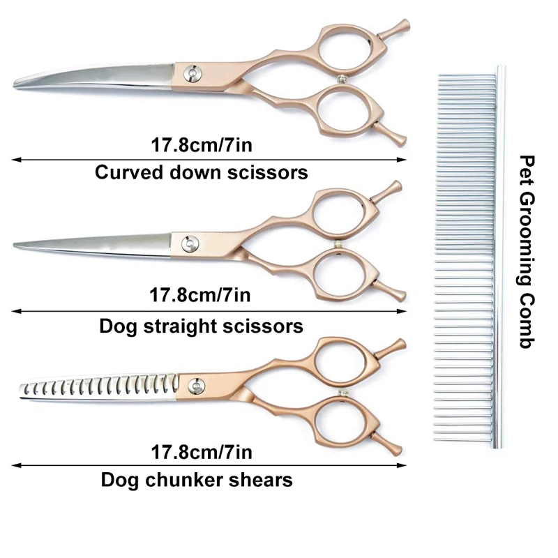 Benepaw Professional Pet Grooming Scissors Set Stainless Steel Cat Dog Grooming Straight Curved Chunker Shears Scissors Comb