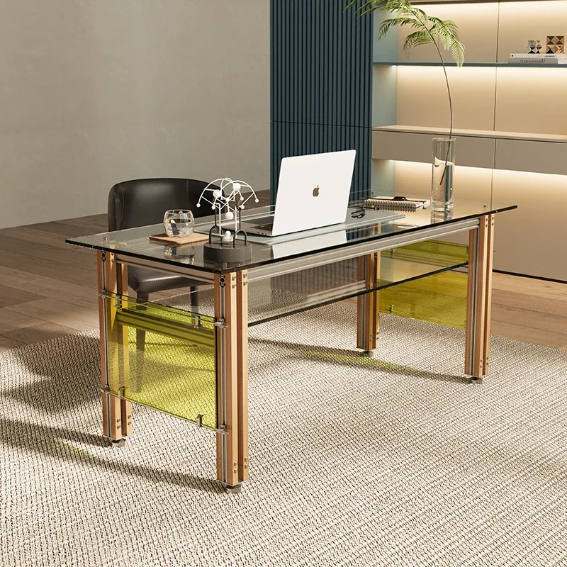 Aluminum profile creative design computer desk tempered glass home study desk