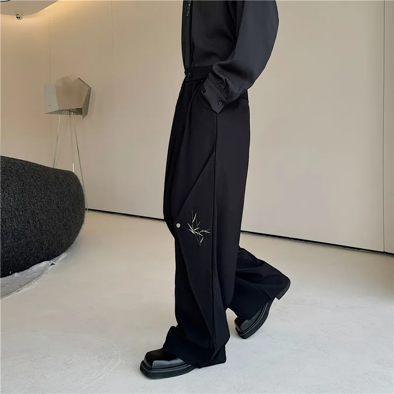 

Новые мужские брюки-кюлоты в китайском стиле с вышивкой и пэчворком, повседневные, модные, прямые, для подростков