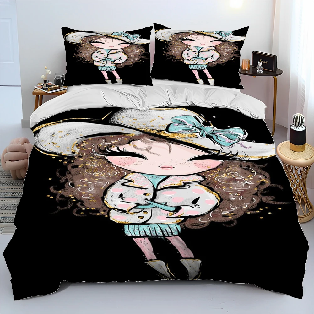 3D Cute Ballet Girl Ballerina Fairy Cartoon kid Comforter Bedding Set,Duvet Cover Bed Set Quilt Cover Pillowcase,king Queen Size