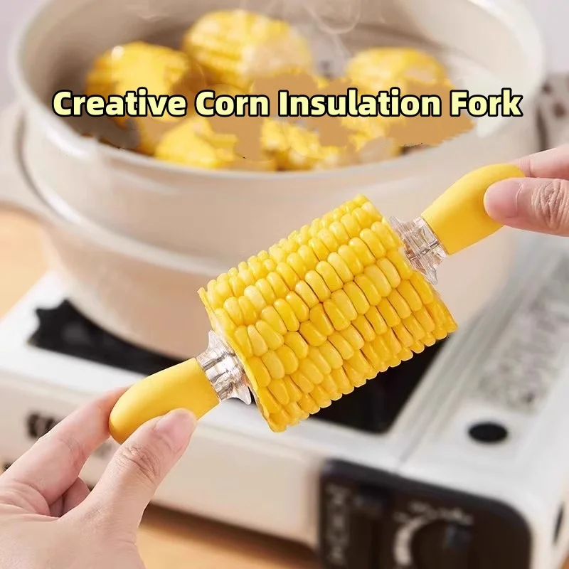 2Pcs Stainless Steel Corn Forks Small BBQ Skewer Camping Corn Holders Heat-Resistant Kitchen Accessories Outdoor Barbecue Tools