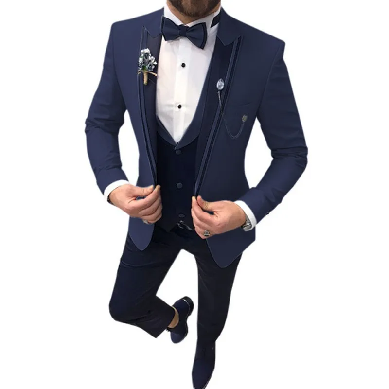 Aangepaste Roze Mannen Pakken Voor Bruiloft Bruidegom Blazer Smoking Slim Fit 3-delige Kleur Geblokkeerde Revers Zwart Kostuum Hommes Terno Masculino