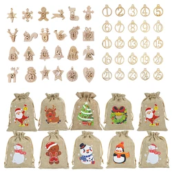 24Days Wooden Christmas Advent Calendar Xmas Gift Bags 1-25 Tags Home Party Christmas Decorations Advent Calendar Pendant