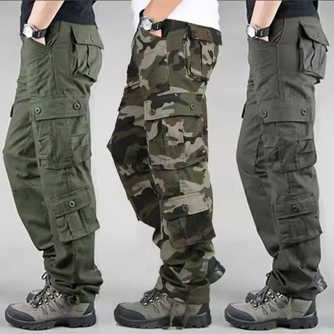 Military Tactical Cargo Pants Safari Work Trousers Multi-pocket 100% Cotton Hiking Sprots Outdoor for Men Overalls Loose