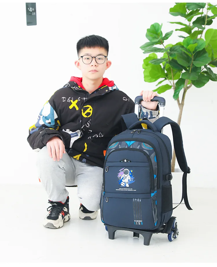 Astronaut Print Wheeled School Bags for Boys Trolley Schoolbag Kids Luggage Schoolbags Men Backpack With Wheels Mochila Escolar