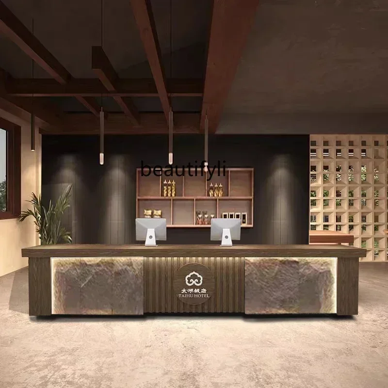 

zzqzz L178zz newChinese Retro Cashier Restaurant Hotel Company Front Desk B & B Hotel Simulation Stone Bar Counter