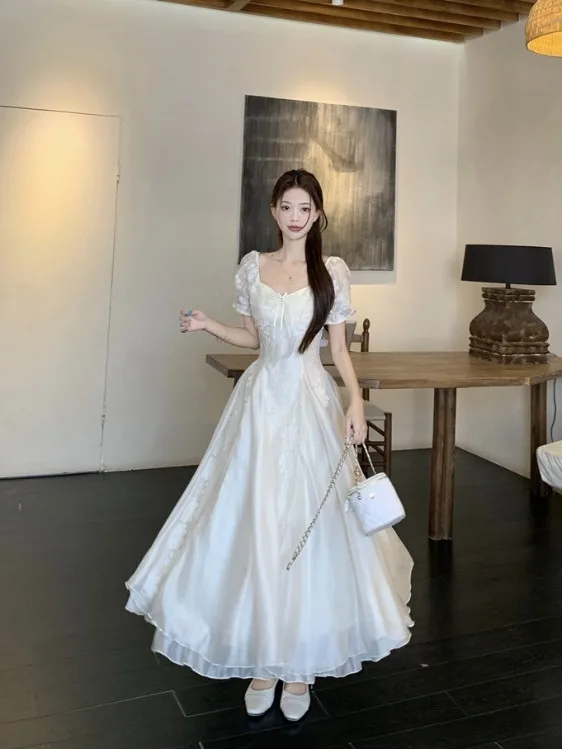 

plus Size Elegant Short Sleeve Dress Fashionable Waist Cinching V-Neck Splice Summer Slimming Midi Skirt Princess Style