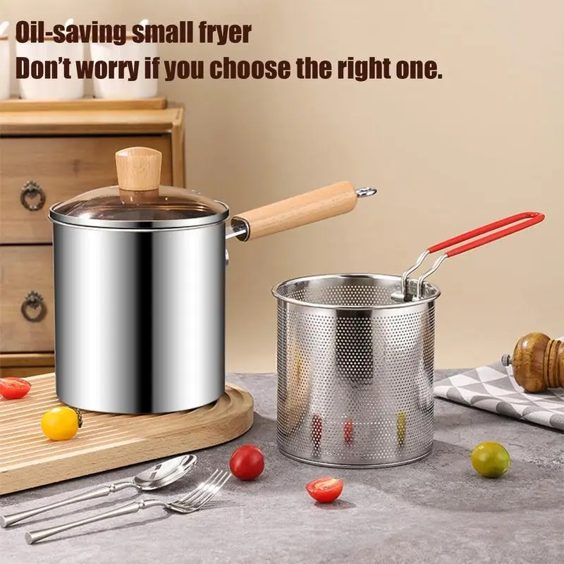 

Small Deep Fryer Pot with basket stainless steel Deep Fryer Set with Hook Design anti scalding Stove Top Fryer kitchen accessori