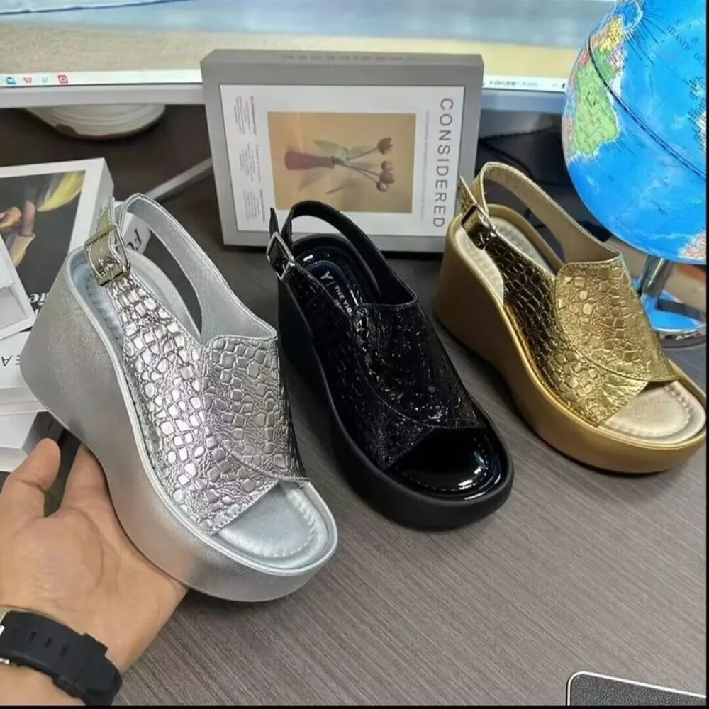 

Women Wedge Sandals 2026 Summer New Fashion Solid Color Open Toe Fish Mouth Sandals Female Comfort Thick Soled High Heel Shoes