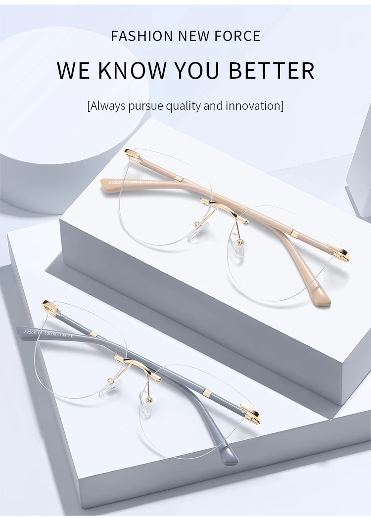 JMISUS 2026 Cat Eye Rimless Progressive Glasses Anti-Blue Light Photochromic Grey Prescription Eyewear