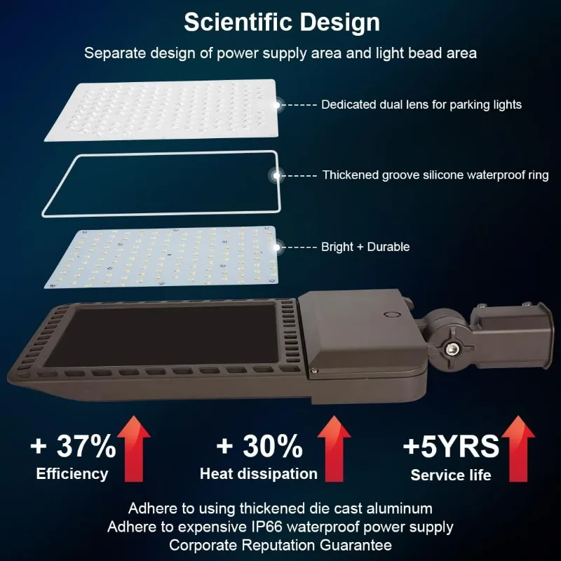 Juyace 300W LED Parking Lot Lights with Slip Fitter Mount Pole Flood Light Dusk to Dawn Outdoor Lighting Commercial Street