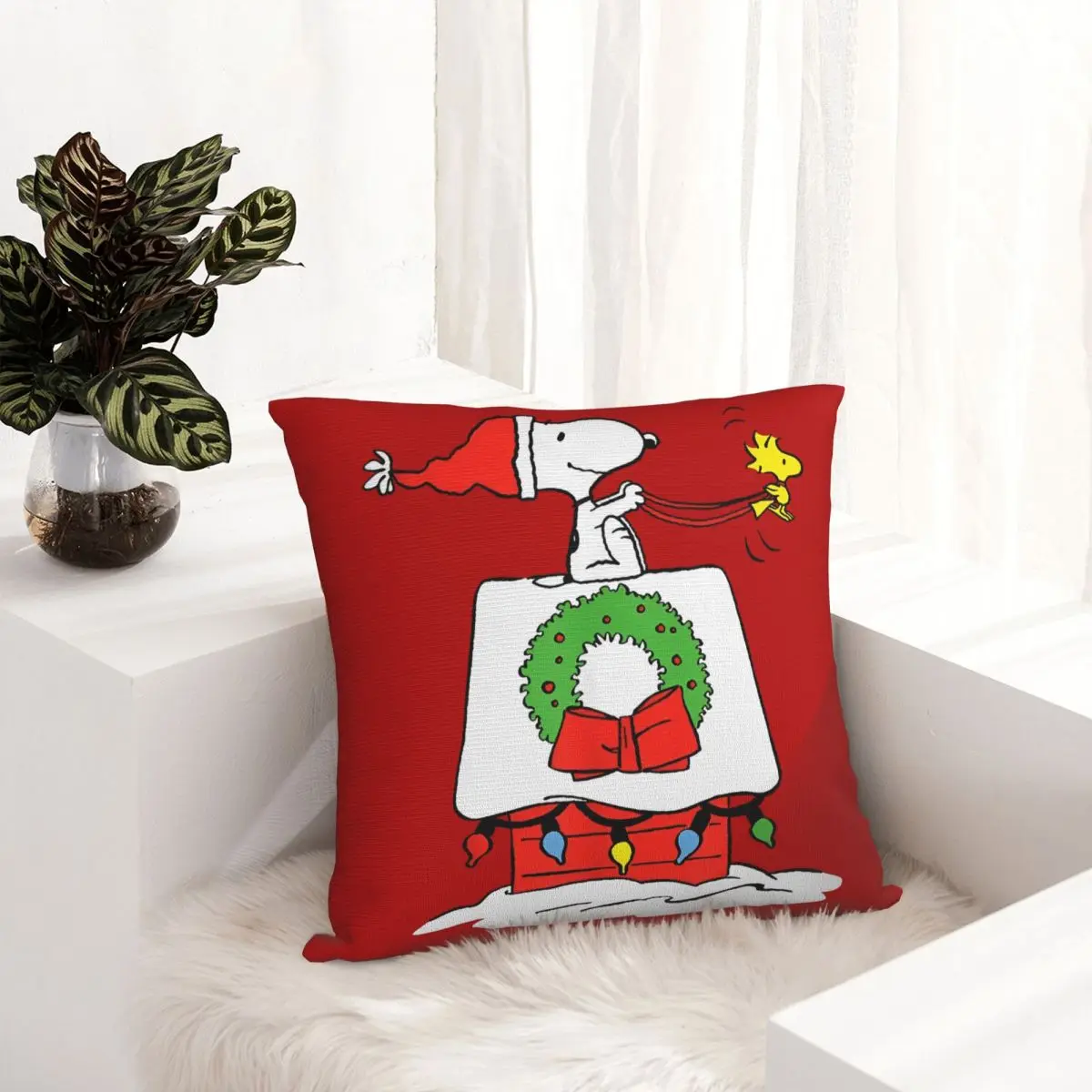 سنوبي وودستوك المخدة المطبوعة غطاء وسادة بوليستر ديكور عيد ميلاد سعيد كيس وسادة غطاء السرير سستة 40X40cm