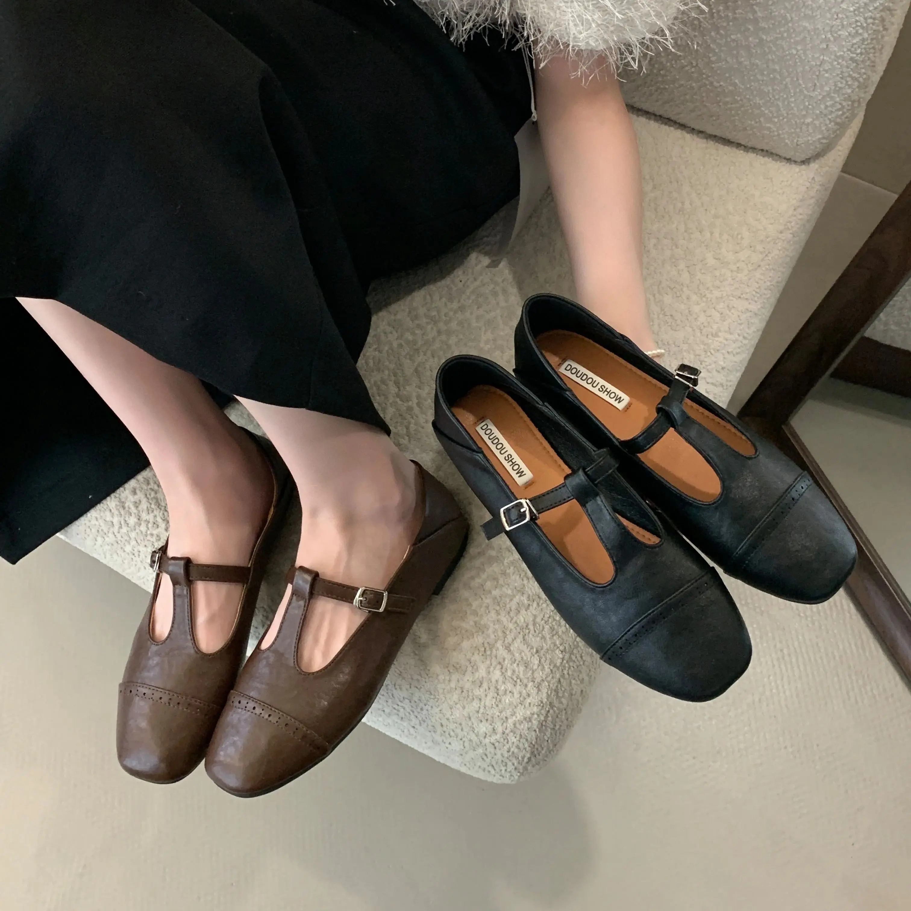 Bailamos Brand New Women Flats Fashion Round Toe Shallow Mary Jane Shoes Soft Casual Ballet Shoes Slingback Shoes Size35-40 Muje