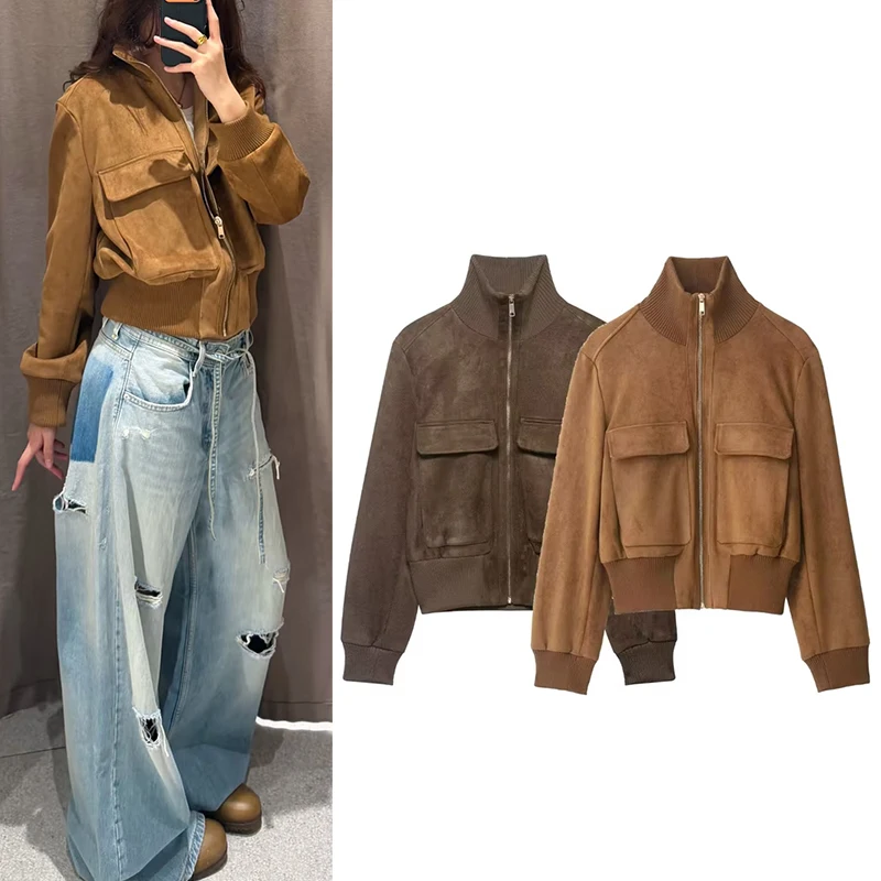 Women's Jacket 2026 New Fashion Autumn Winter Stand Collar Khaki Pilot Jacket for Women Personality Casual Chic Lady Outerwear