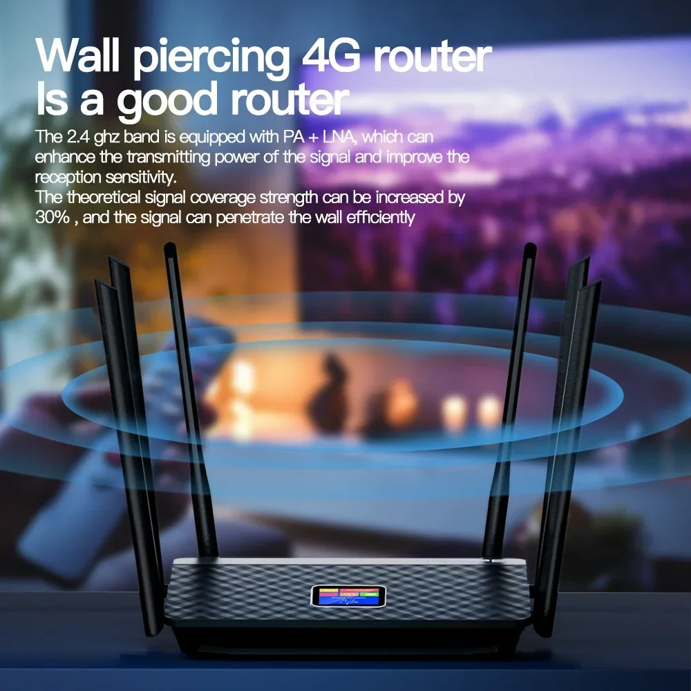 4G LTE Router 150Mbps Wireless WIFI CPE Router High Gain External Antennas with Sim Card Slot RJ45 Port LCD Display