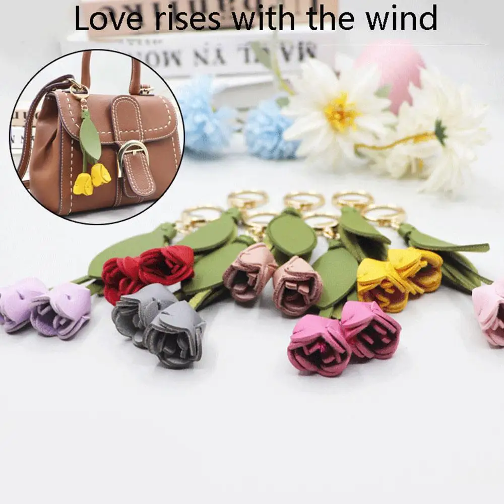 

DIY Bag Pendant Cowhide Leather Flower Shaped Bag Charms Flower Keychain Bag Pendants Girl's Bag Decorations Creative Keychain