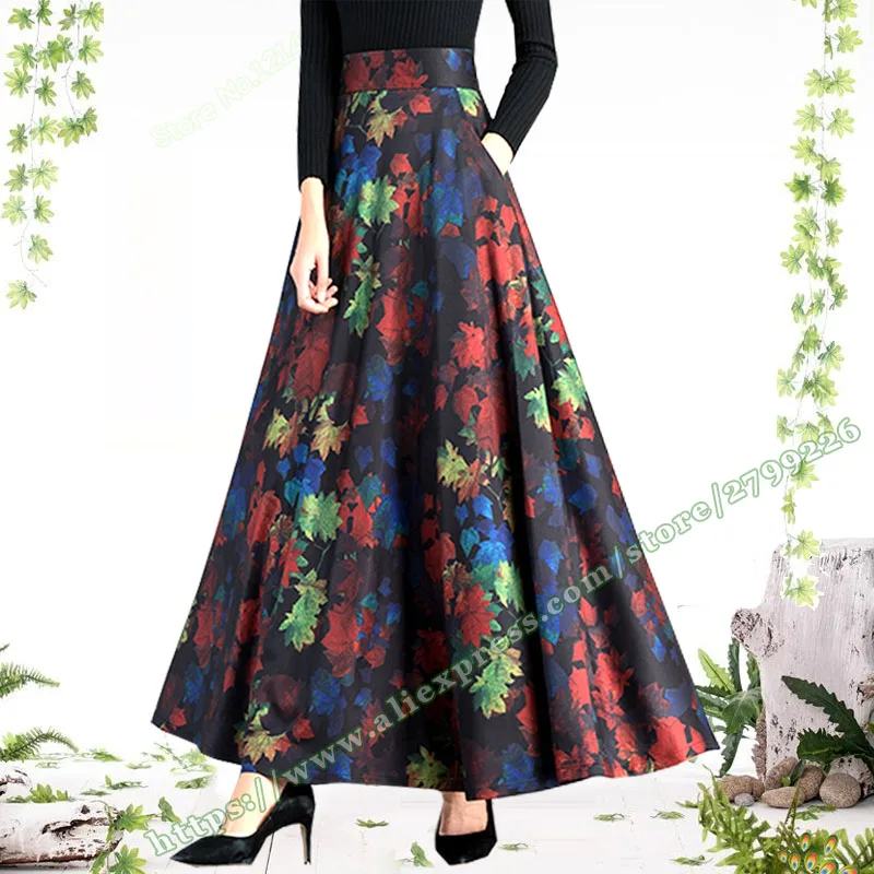 Female Clothing Plus Size Retro Vintage Style Casual Floral Harajuku Knitting Woman Ladies Long Maxi Skirts Womens Skirts