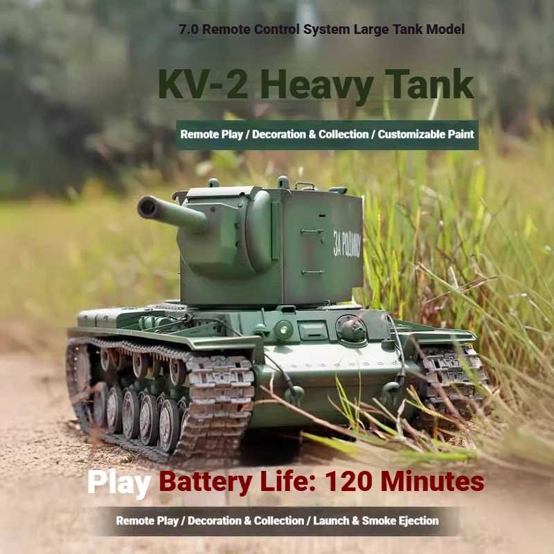 Henglong Remote Control Tank 3949 KV 2 Heavy Tank Large Military Model Metal Track Shootable Stepless Speed Rotating Turret