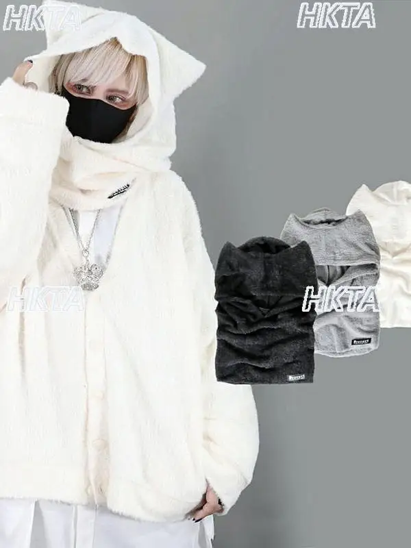 Japanese Dark Cute Cartoon Pullover Scarf Warmer Bomber Hat Women Subculture Goth Y2k Halloween Black Hats Apparel Accessories