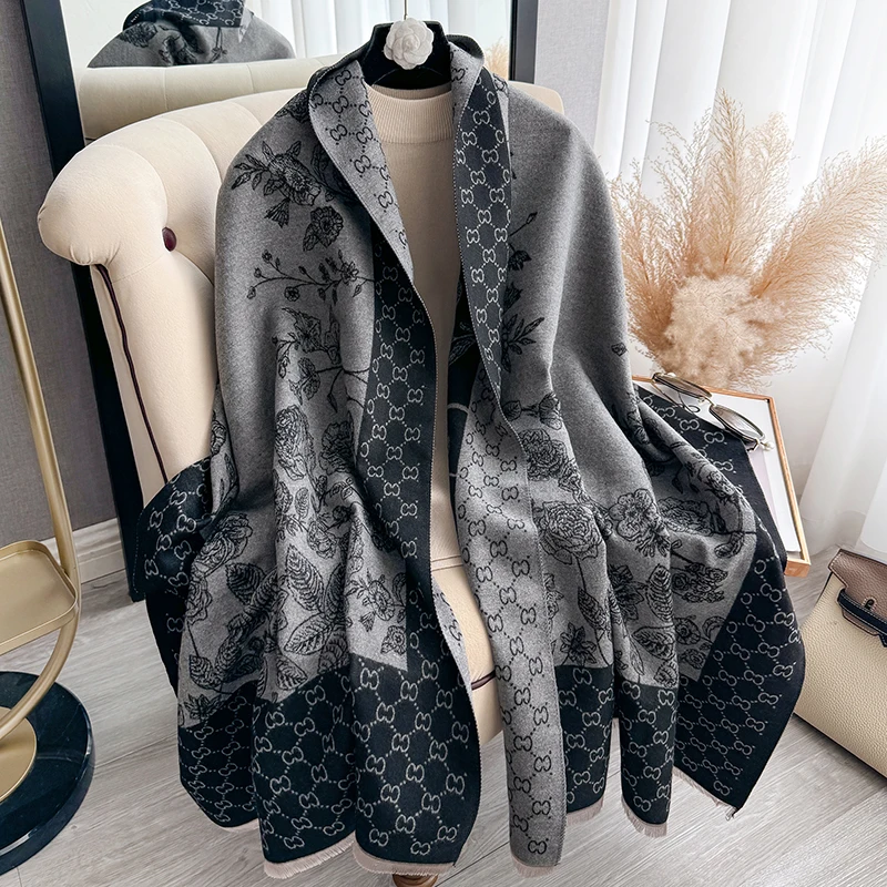 New Luxury Cashmere Plaid Rose Scarf Winter Women Pashmina Shawls Warm Blanket Wraps Female Thick Scarves Bufanda Scarf