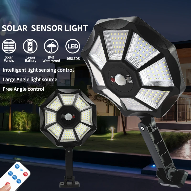 Outdoor solar street light 168 LED floodlights wall light with motion sensor IP44 waterproof suitable for courtyards and facades