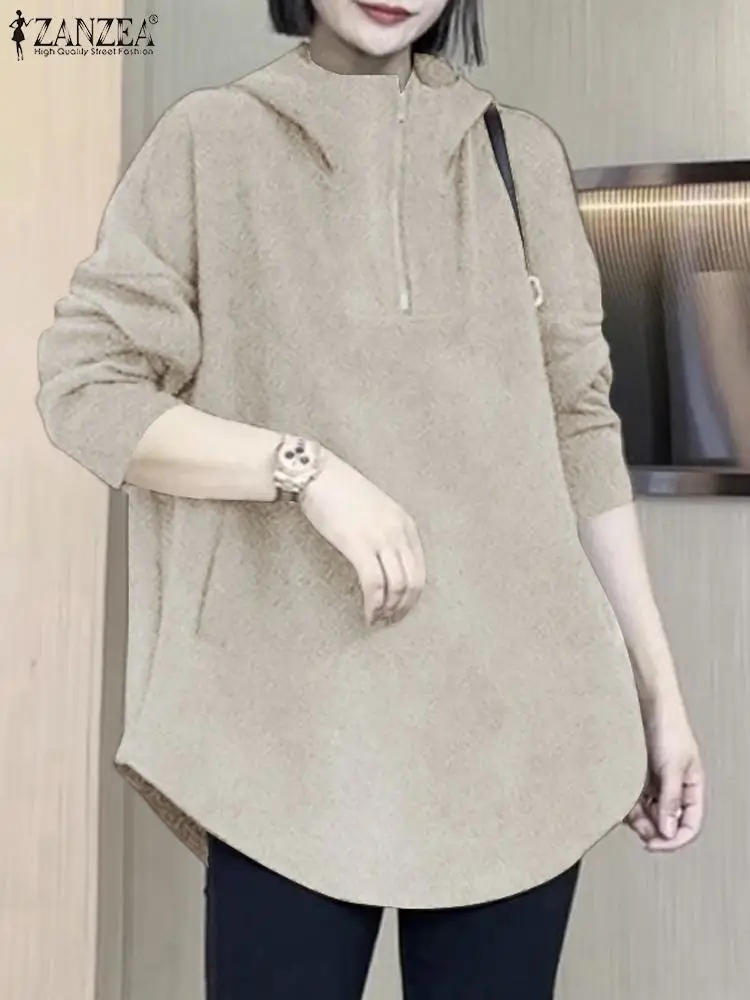 

ZANZEA Female Casual Street Pullover Elegant Solid Color Sweatshirts Spring Long Sleeve O-Neck Hoodies Fashion Party Tunic Tops