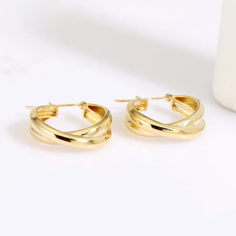 

Korea S925 Silver Plated 14K Gold Thick Hoop Earrings Light&Decoration Ins Style