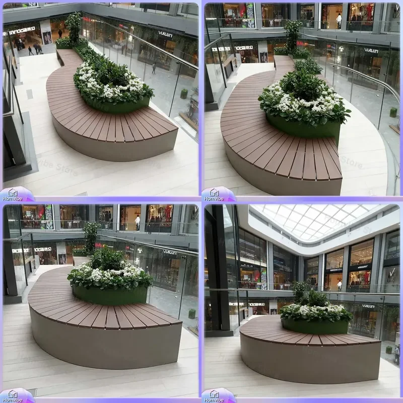Outdoor Stainless Steel Curved Flower Box Bench Planter Seat Garden Patio Furniture Landscape Planting Bed for Mall Square