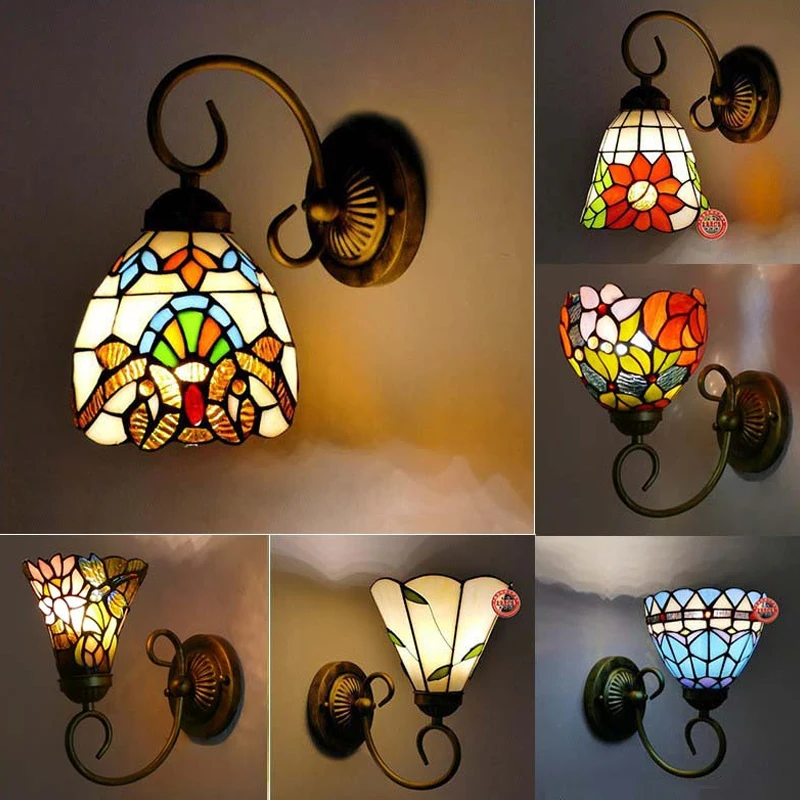 Tiffany LED Wall Lamp Vintage Stained Glass Iampshade Wall Lights Bedroom Study Corridor Living Room Decoration Led Mirror Light