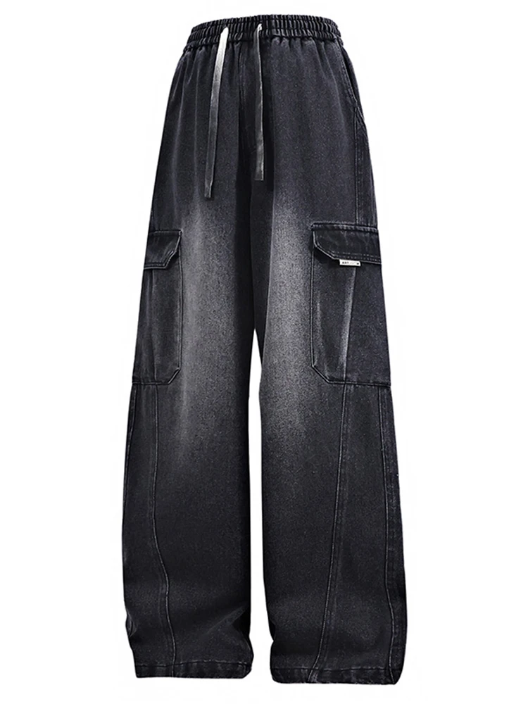 plus Size American Retro Workwear Jeans Men's Spring Autumn Loose Straight Leg Extra Large Fat Wide Leg Pants Casual Cotton P...