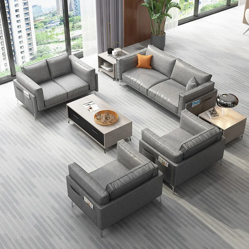 Modern Simple Office Sofa Tea Table Combination Cowhide Business Reception Leisure Sofapromote sales
