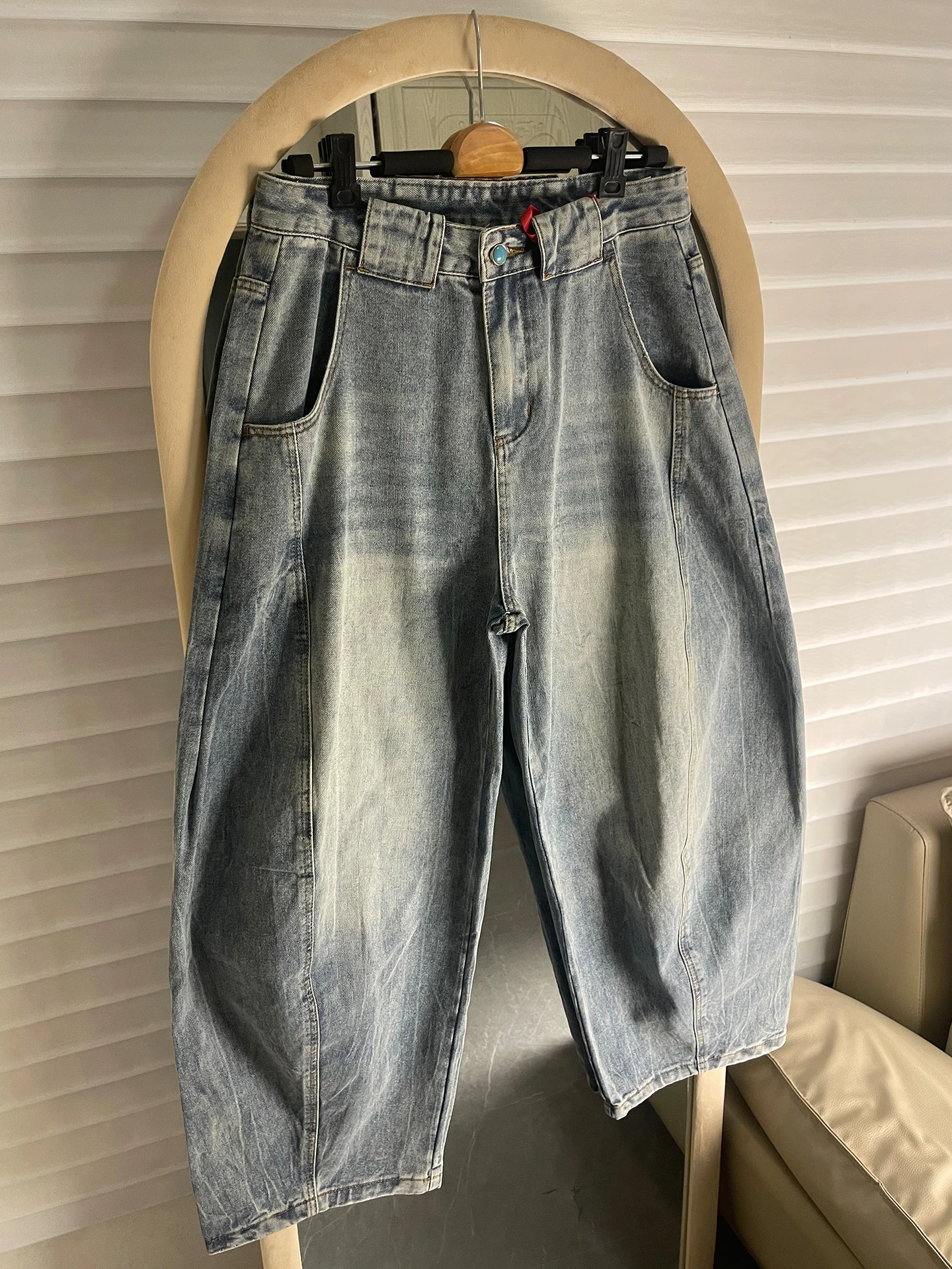 

Parisian Sle Men's Loose Fit High Waist Wide Leg Knife Denim Jeans American Street Sle Casual Cotton Polyester Blend