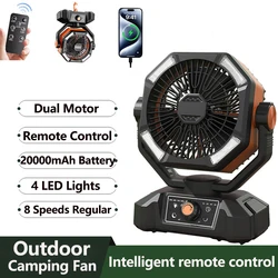 20000mAh Battery Camping Fan with 4 LED Lantern 8 Speeds Desk Fan Portable Outdoor Fan for Outdoor Camping Tent and Fishing