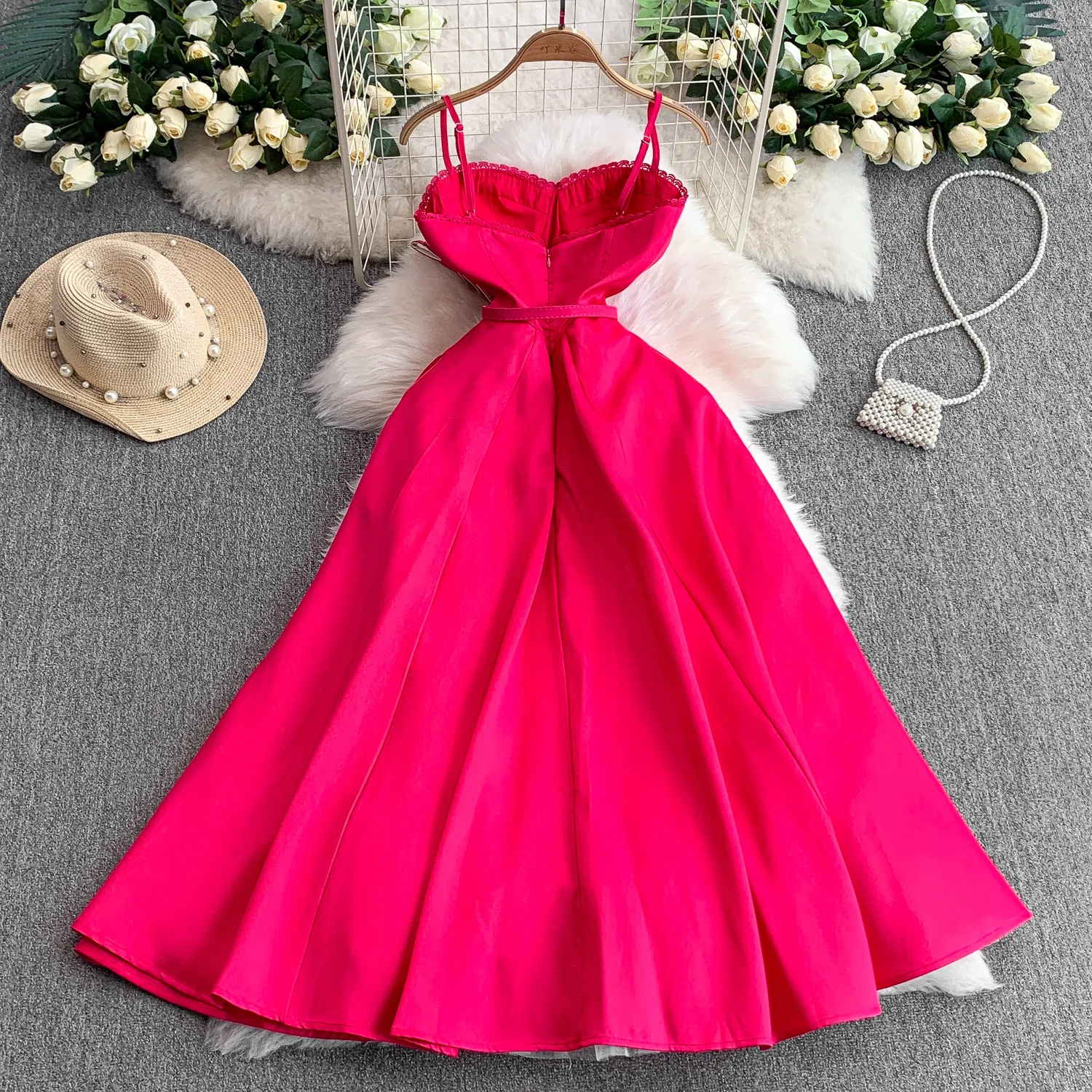 Élégant Vintage Chic satin ceintures dentelle mince français soirée femmes plage haute rue vêtements robes de cérémonie