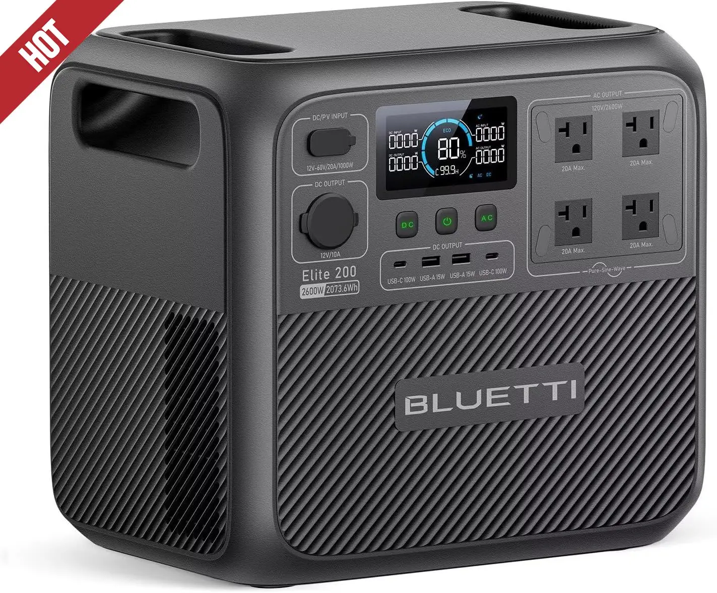 

Solar Generator Elite 200 V2, 2073.6Wh LFP Battery Backup w/ 4 2600W AC Outlets (3900W Power Lifting)