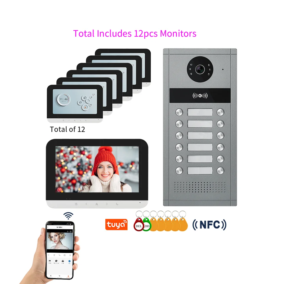 2-24 وحدة شقق الاتصال الداخلي السكني RFID NFC فتح Tuya 2.4G/5G جرس باب واي فاي AHD 1080P نظام هاتف باب الفيديو #3