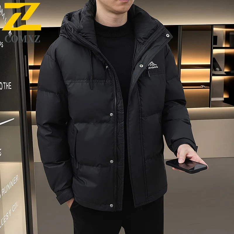 COMXZ Men Padded Jacket Blocking Color Fashion Short Trendy Lightweight Skiing Puffer Jacket Urban Versatile Casual Down Jacket