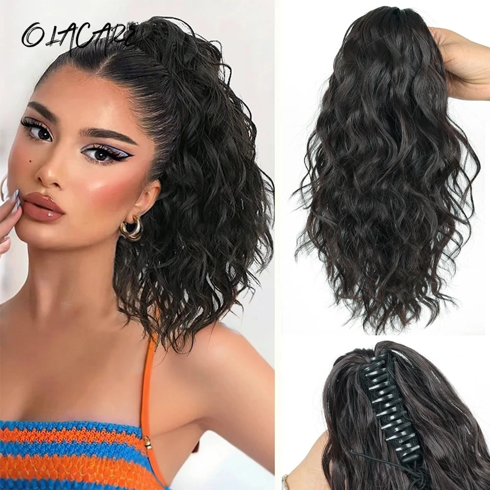 OLACARE Synthetic Curly Hair Ponytail Extension Claw Drawstring Ponytail Fake Hair Pieces Brown Blonde High Pony Tails