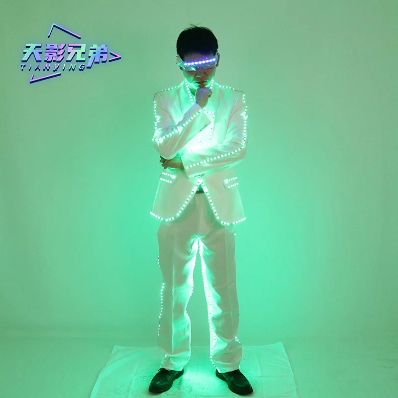 LED luminous white clothing evening party colorful glasses stage DJ atmosphere set Halloween fluorescent clothing tailcoat