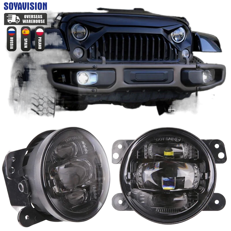 2pcs 4inch Round LED Fog Light Off Road Fog Lamps For Jeep Wrangler JK TJ LJ Hummer H1 H2 Dodge Chrysler Front Headlight